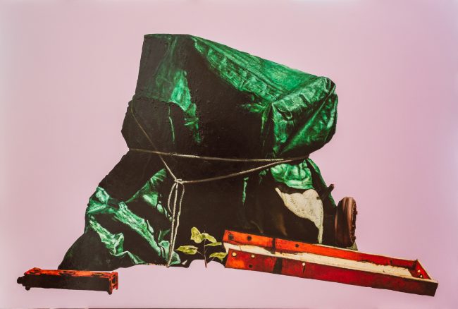 Still Life with Green Tarp with Orange Girder – Rope and Plant